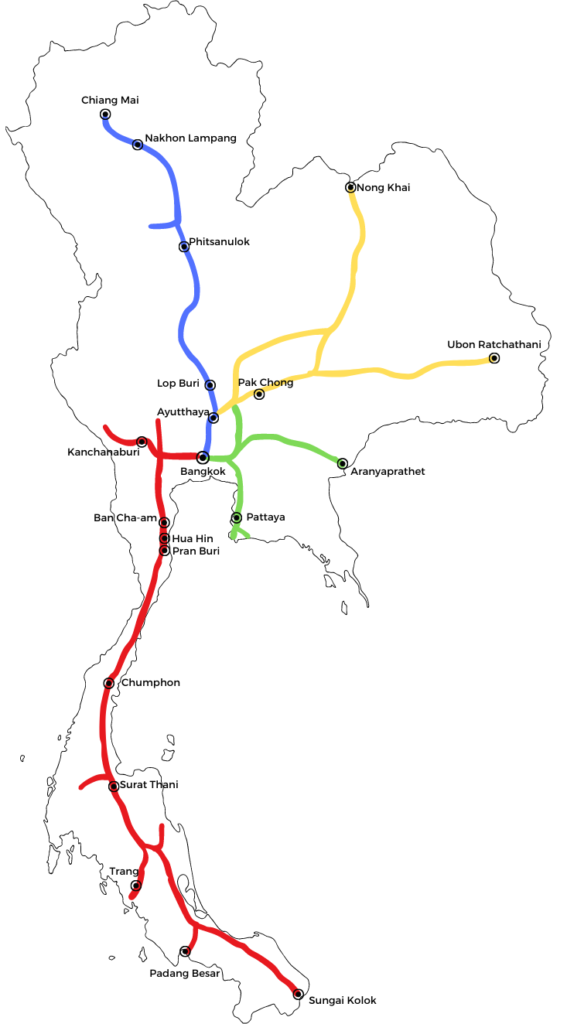 mapa vlak thajsko