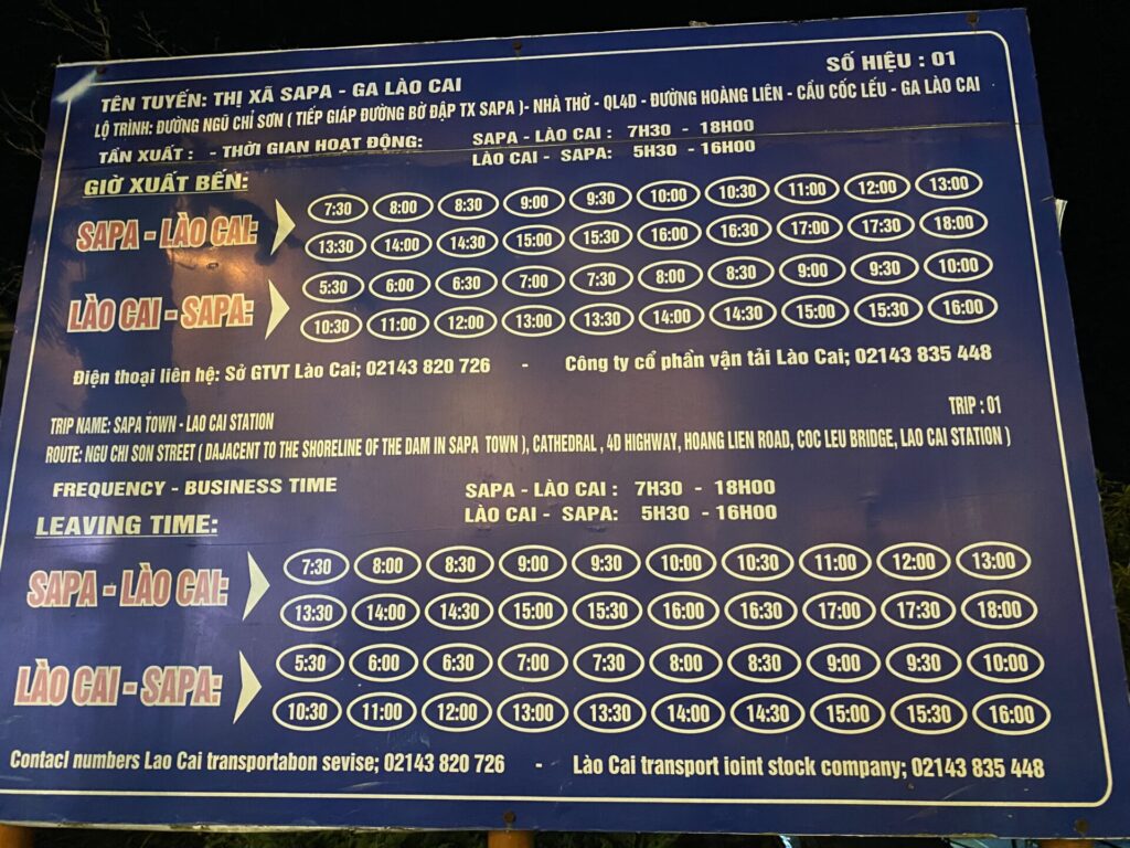 sapa vietnam bus jízdní řád lao cai
