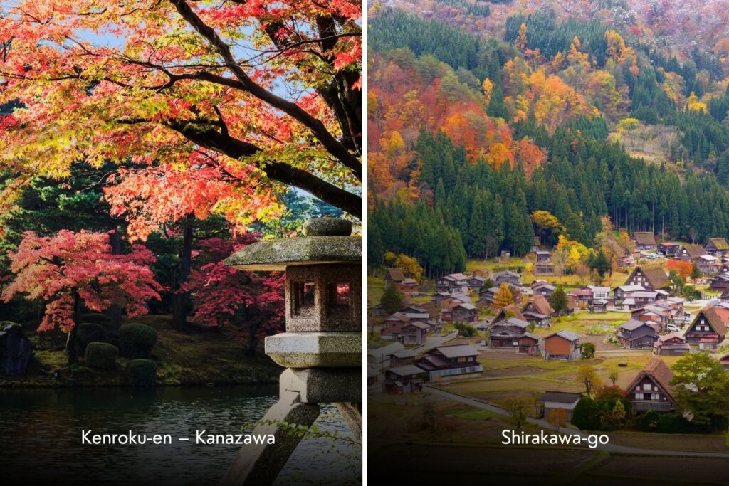 japonsko podzimní listí kanazawa shirakawago